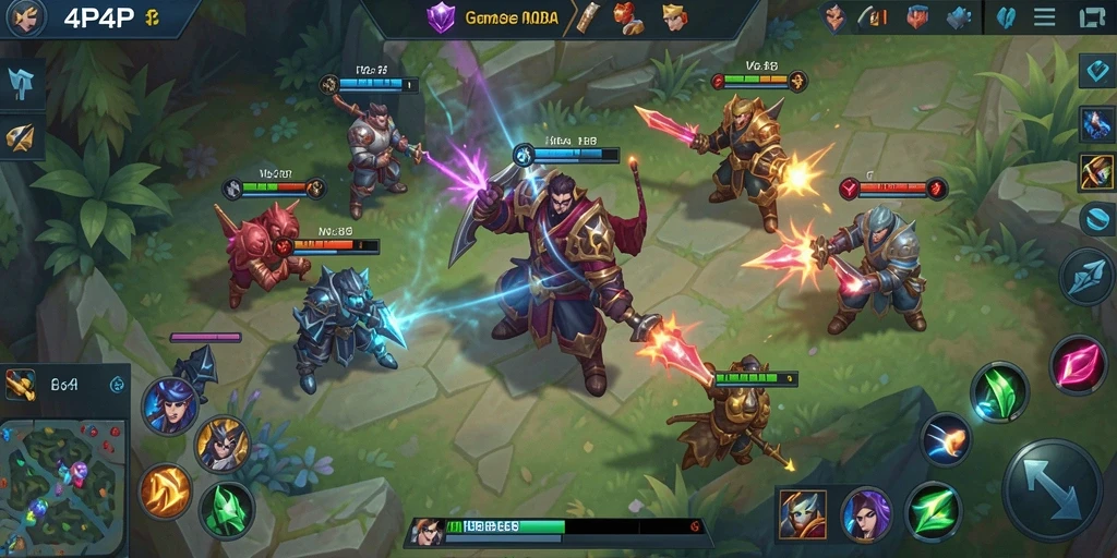Tangkapan layar gameplay 4P4P yang menunjukkan aksi pertempuran tim.