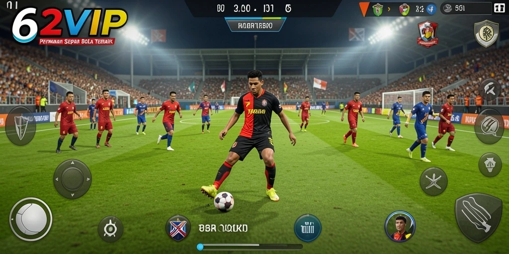 Screenshot gameplay 62VIP yang menampilkan momen seru sepak bola.
