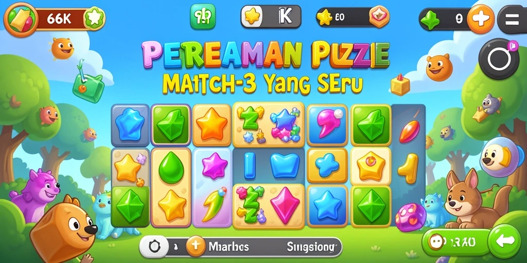 Tampilan menyenangkan dari gameplay 66K dengan permata berwarna-warni.