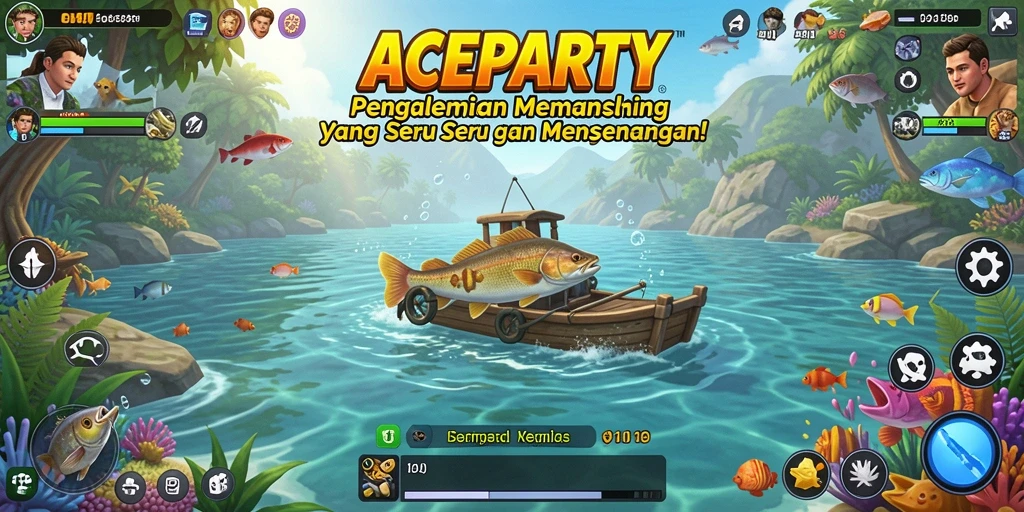 Screenshot ACEPARTY menunjukkan gameplay memancing yang menarik dan interaktif.