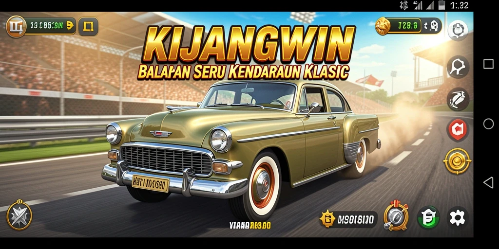 Screenshot KIJANGWIN menampilkan balapan seru dengan kendaraan klasik.