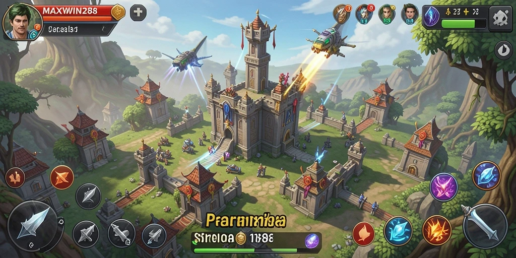 Tampilan permainan <strong>MAXWIN288</strong> yang menegangkan dalam genre Tower Defense.