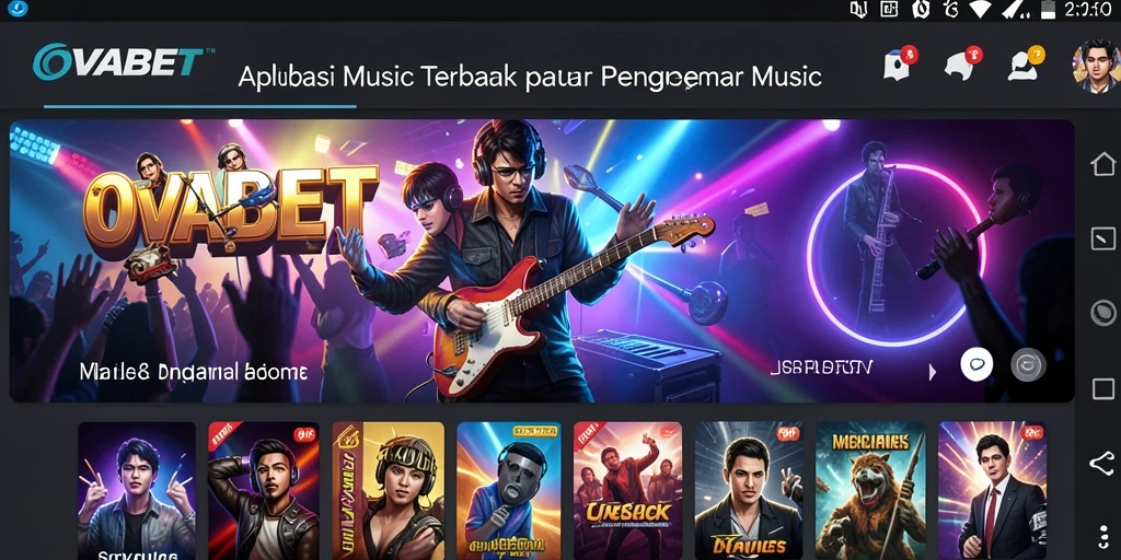 Screenshot OVABET menampilkan pengguna menikmati musik dengan antarmuka yang menarik.