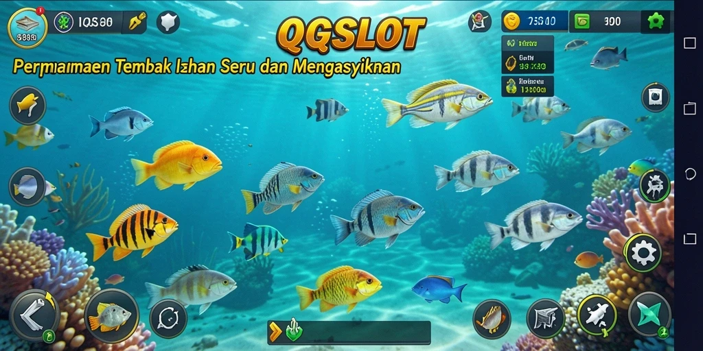 Tampilan gameplay QQSLOT dengan aksi menembak ikan yang menegangkan.