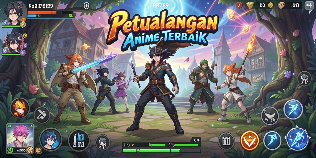 Tangkapan layar gameplay menakjubkan dari RR789 dengan karakter anime yang beraksi.