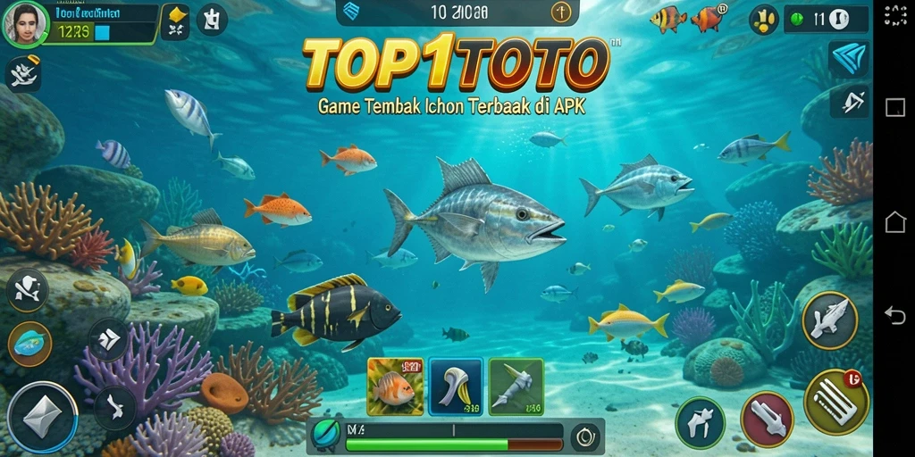 Gameplay seru Tembak Ikan di TOP1TOTO dengan ikan berwarna-warni.